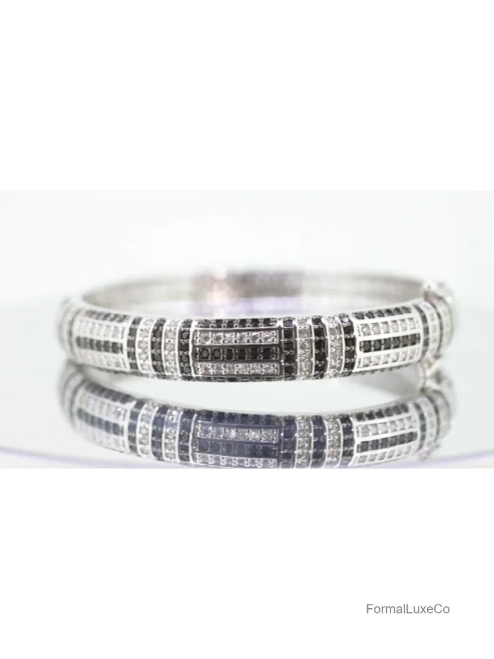 Art Deco Silver Plated CZ Statement Bangle Bracelet Brass